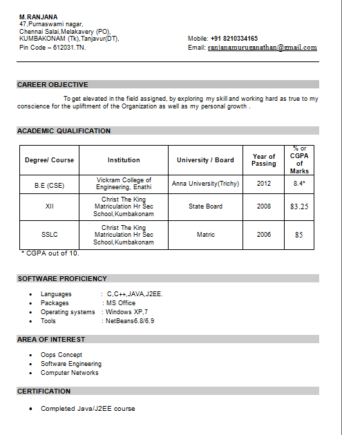 Resume model for computer science engineering